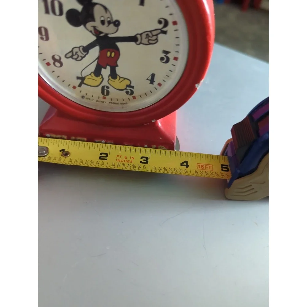 Vintage Enesco Disney Mickey Mouse Bank Clock  Time To Save Japan Red & Gold